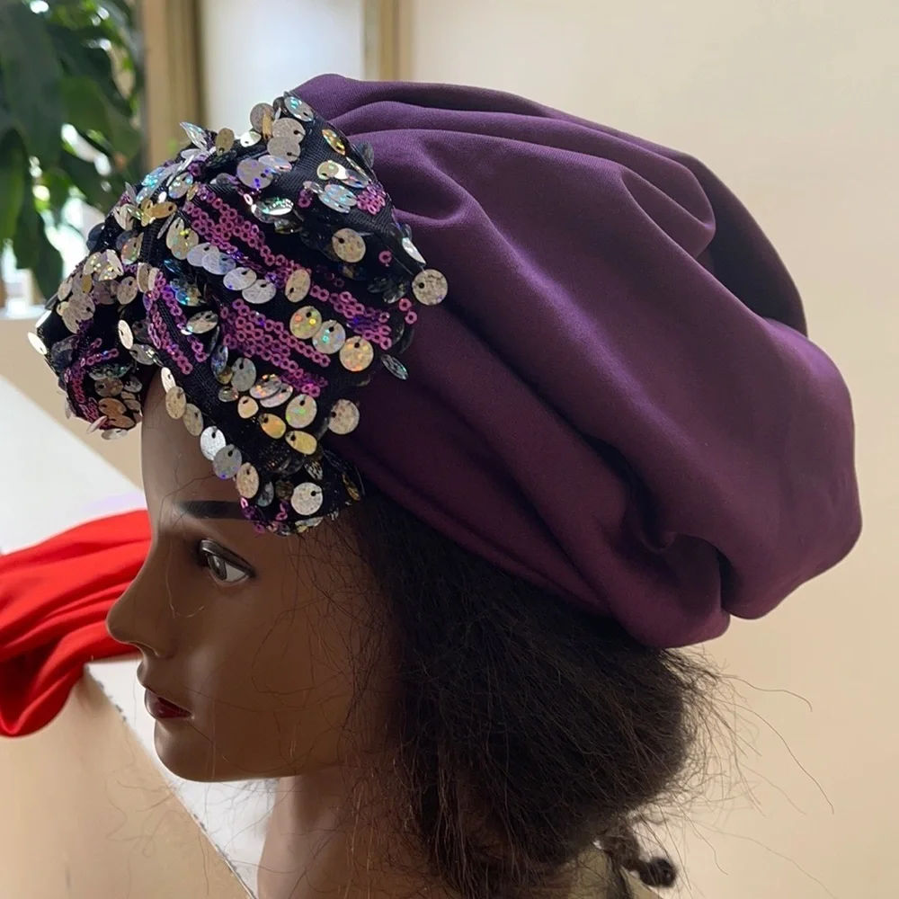 Purple Sequin Women's Turban